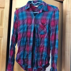 Pink and Blue Plaid Button Up